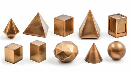 Bronze Geometric Shapes 3D Render