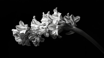 Hyacinths, black background, photorealistic quality