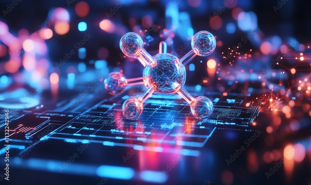 Aufkleber A digital representation of a molecular structure with glowing elements.