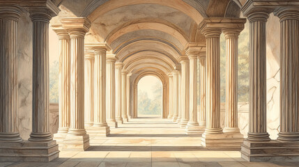 Realistic set of ancient classic ionic and tuscan columns and arches isolated vector illustration