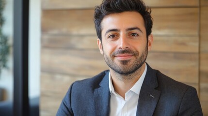 Fototapeta premium Professional portrait of a confident businessman in an office setting close-up view personal branding concept for entrepreneurs