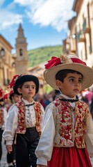 Fototapeta premium Children in Traditional Spanish Costumes during a Festive Parade