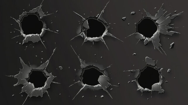 Bullet Holes and Slashes. Collection of bullet holes and slashes. Vector version all very easy to drop on any color background.
