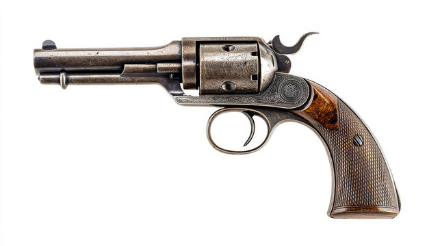 Pistol, crossed revolvers isolated on white background. Vintage gun or firearm vector illustration 