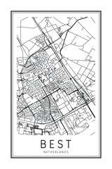 Obraz premium Printable downtown road map poster of the Dutch city of BEST on solid white background with city name
