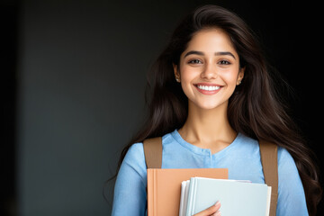young indian college girl holding text book