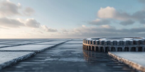 Fototapeta premium Abstract road background featuring an empty square floor and a gear set scene, creating an intriguing visual narrative that emphasizes the relationship between the abstract road background and the