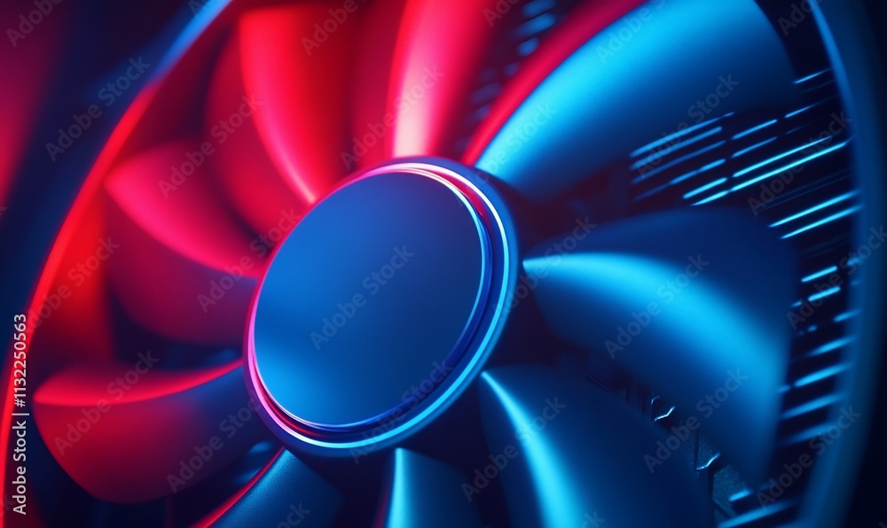 Poster close-up of a colorful computer fan showcasing its blades and design.