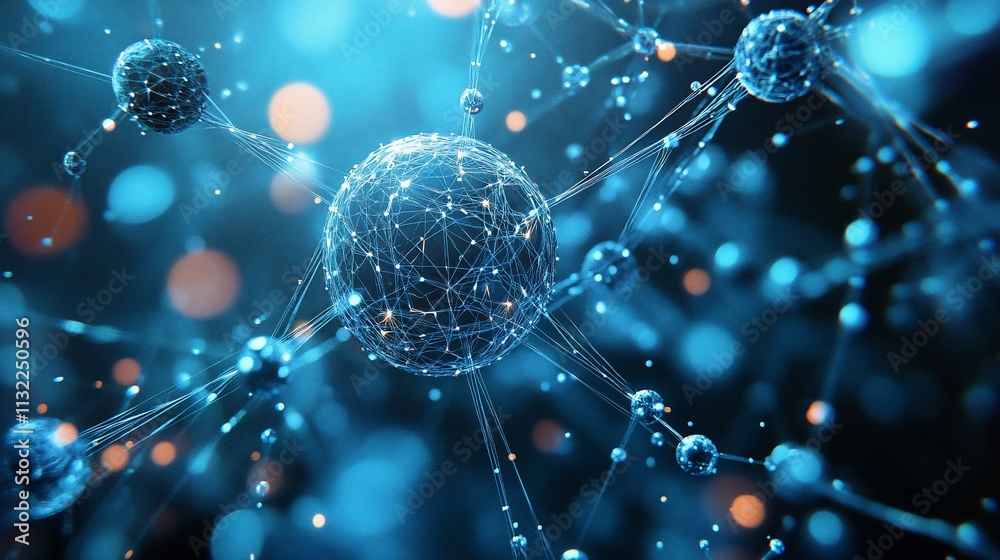 Poster Abstract representation of interconnected molecules in a digital environment.