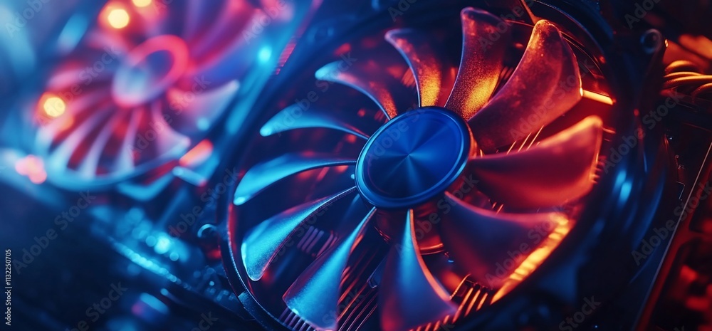 Aufkleber close-up of a colorful computer cooling fan with led lighting.
