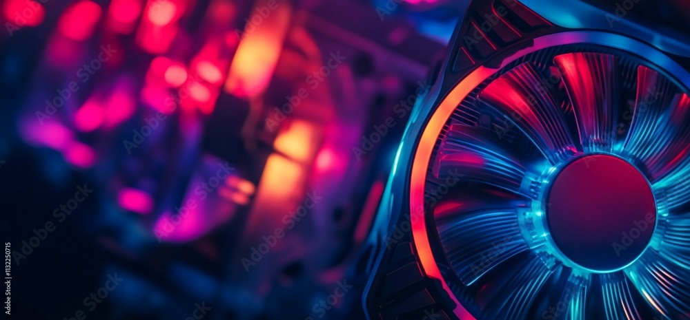 Poster close-up of a computer cooling fan with vibrant led lighting effects.