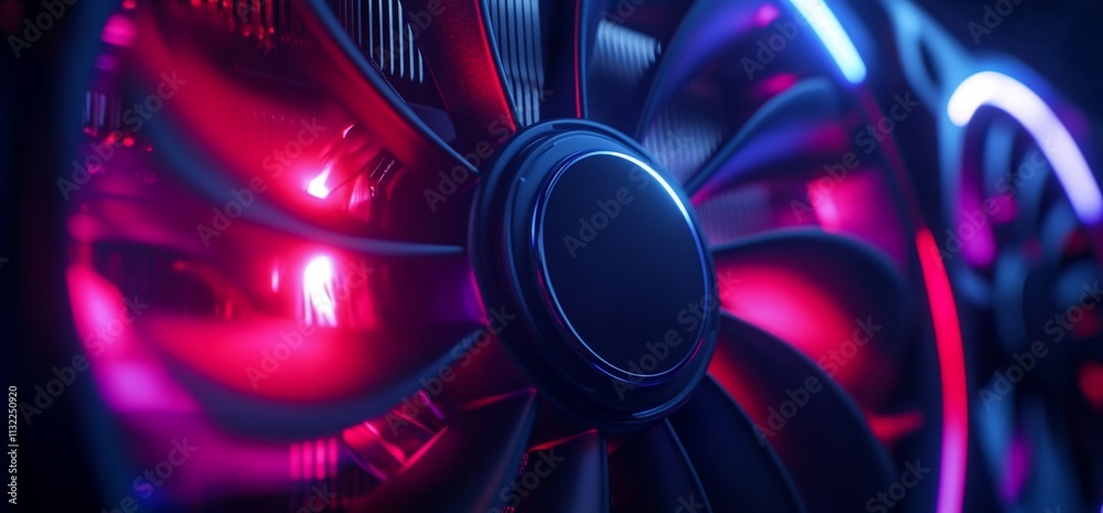 Poster close-up of a computer cooling fan with vibrant lighting effects.
