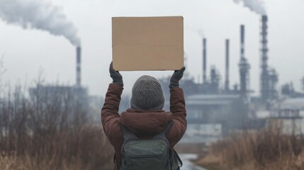 Protest against industrial pollution urban area environmental activism overcast sky individual...