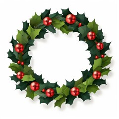 the AI Image Generator, Christmas Wreath With Red Ornaments and Green Leaves