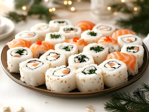 Delicious Sushi Rolls Festive Christmas Meal