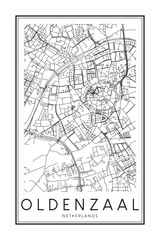 Obraz premium Printable downtown road map poster of the Dutch city of OLDENZAAL on solid white background with city name