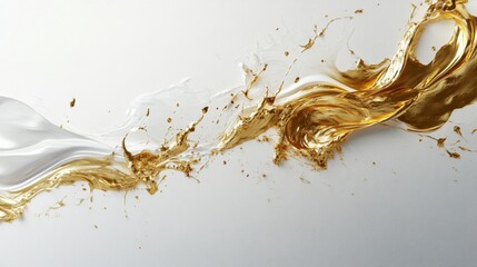 Obraz premium Dynamic motion of gold and white liquid swirls abstract art studio setting high-contrast fluid dynamics concept