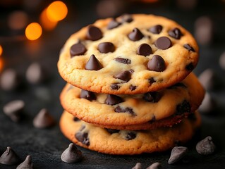Naklejka premium Delicious Chocolate Chip Cookies Stacked High