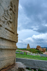 The Kadlekalu Ganesha Temple at Hampi India. Situated on the slope of the Hemakuta it is a monolithic statue and one of the most popular tourist sites in Hampi.