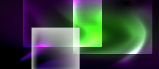 Fototapeta premium Glass squares with neon shiny light abstract background