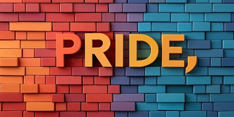 Fototapeta premium LGBT pride community concept. Colorful brick wall with the word 