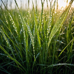 Obraz premium Gräser - Tau bedeckt Gräser im Morgenlicht