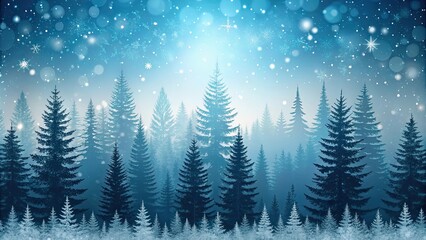 Obraz premium Abstract winter template with spruce forest silhouette and falling snow , winter, abstract, template, spruce, forest, silhouette
