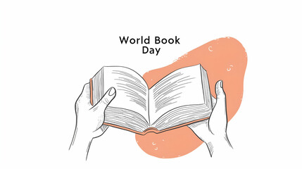 world book day poster. Education concept. illustration of two hands holding an open book.