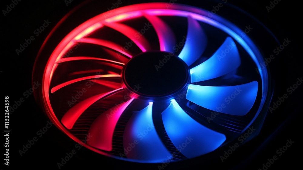 Poster A close-up of a colorful computer fan with vibrant LED lighting.