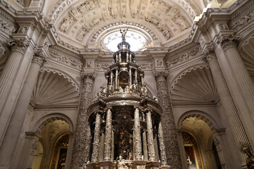 Silver monstrance in the Cathedral of Seville, Andalusia, Spain  