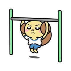 鉄棒ぶら下がりをしているイヌ