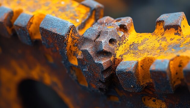 A closeup of corroded gears, intertwined with faded and bugfilled code, representing the downfall of outdated programming languages