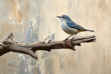 Garden warbler (sylvia borin) posing perched on old dry branch 