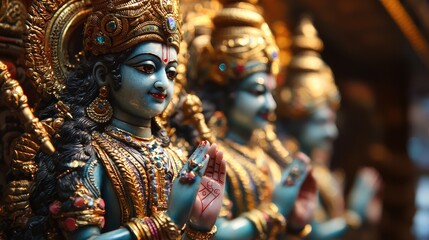 Fototapeta premium Vishnu is the god of Preservation, the great maintainer who often appears in various incarnations avatara to provide salvation for humanity Some of his best-known avatars who are tremendously pop. AI 