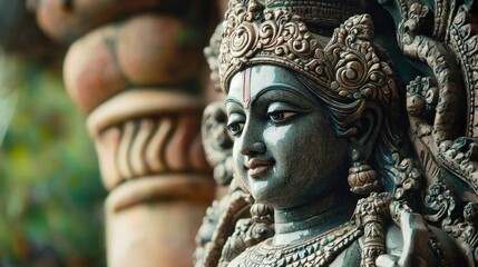 Fototapeta premium Vishnu is the god of Preservation, the great maintainer who often appears in various incarnations avatara to provide salvation for humanity Some of his best-known avatars who are tremendously pop. AI 