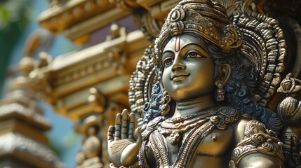 Fototapeta premium Vishnu is the god of Preservation, the great maintainer who often appears in various incarnations avatara to provide salvation for humanity Some of his best-known avatars who are tremendously pop. AI 