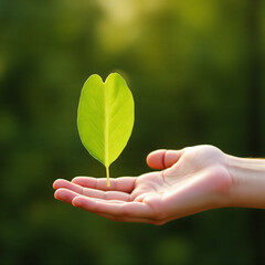 Green leaf lying on bare hand.