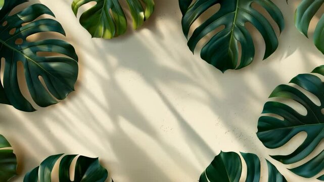 summer background with monstera leaves and copy space