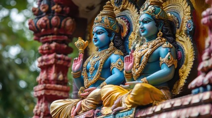 Obraz premium Vishnu is the god of Preservation, the great maintainer who often appears in various incarnations avatara to provide salvation for humanity Some of his best-known avatars who are tremendously pop. AI