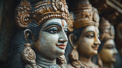 Fototapeta premium Vishnu is the god of Preservation, the great maintainer who often appears in various incarnations avatara to provide salvation for humanity Some of his best-known avatars who are tremendously pop. AI