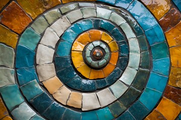 Fototapeta premium Colorful Ceramic Mosaic Spiral Art Pattern in Abstract Style