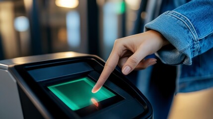 Obraz premium Futuristic Biometric Scanner in Use with Dim Lighting