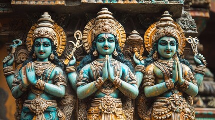 Obraz premium Vishnu is the god of Preservation, the great maintainer who often appears in various incarnations avatara to provide salvation for humanity Some of his best-known avatars who are tremendously pop. AI