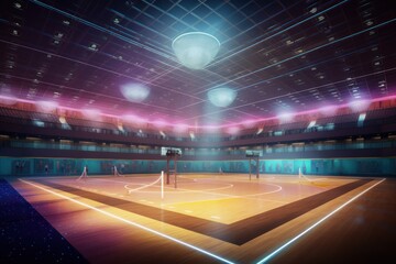 Modern Indoor Basketball Court Design With Artistic Lighting