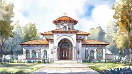 Fototapeta premium Exotic church oriental theme watercolor
