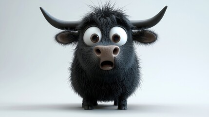 Surprised cartoon yak with big eyes.