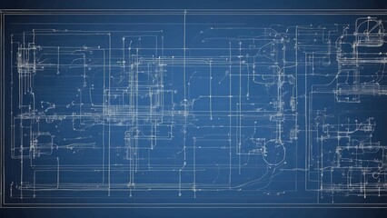 Obraz premium Abstract representation of a circuit board with intricate lines and nodes in blue and orange hues,