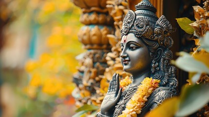 Obraz premium Vishnu is the god of Preservation, the great maintainer who often appears in various incarnations avatara to provide salvation for humanity Some of his best-known avatars who are tremendously pop. AI