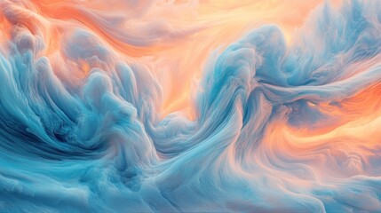Fototapeta premium Abstract swirling cloudscape in pastel blue and orange hues
