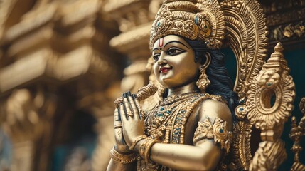 Fototapeta premium Vishnu is the god of Preservation, the great maintainer who often appears in various incarnations avatara to provide salvation for humanity Some of his best-known avatars who are tremendously pop. AI